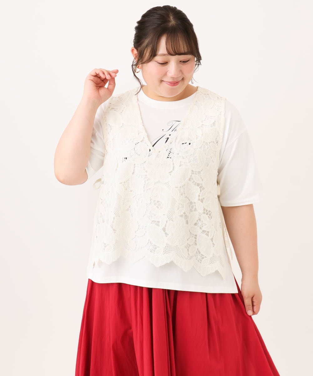 OLBID48119 eur3(エウルキューブ) 【大きいサイズ】エンブロイダリーレースベスト アイボリー