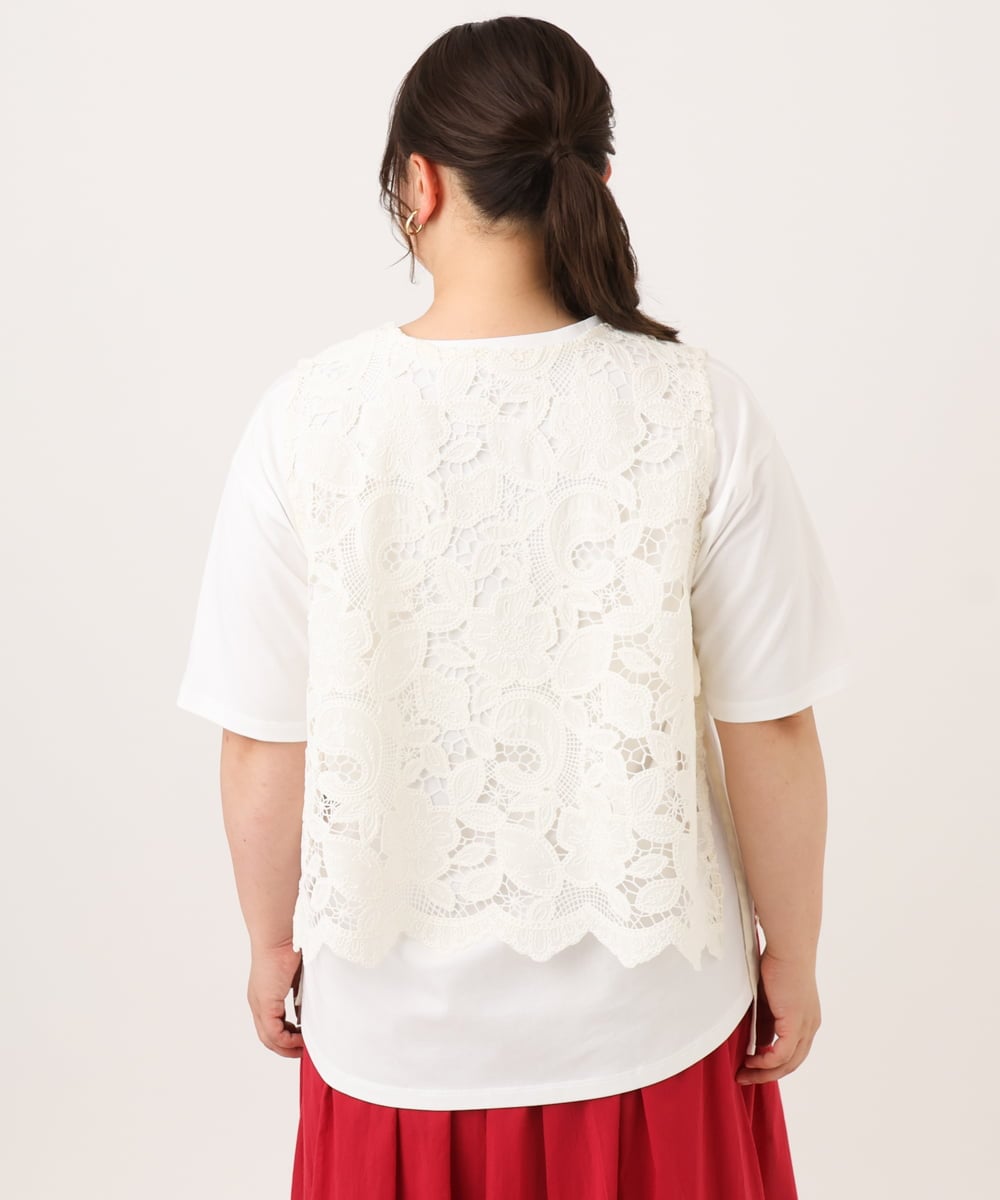 OLBID48119 eur3(エウルキューブ) 【大きいサイズ】エンブロイダリーレースベスト アイボリー