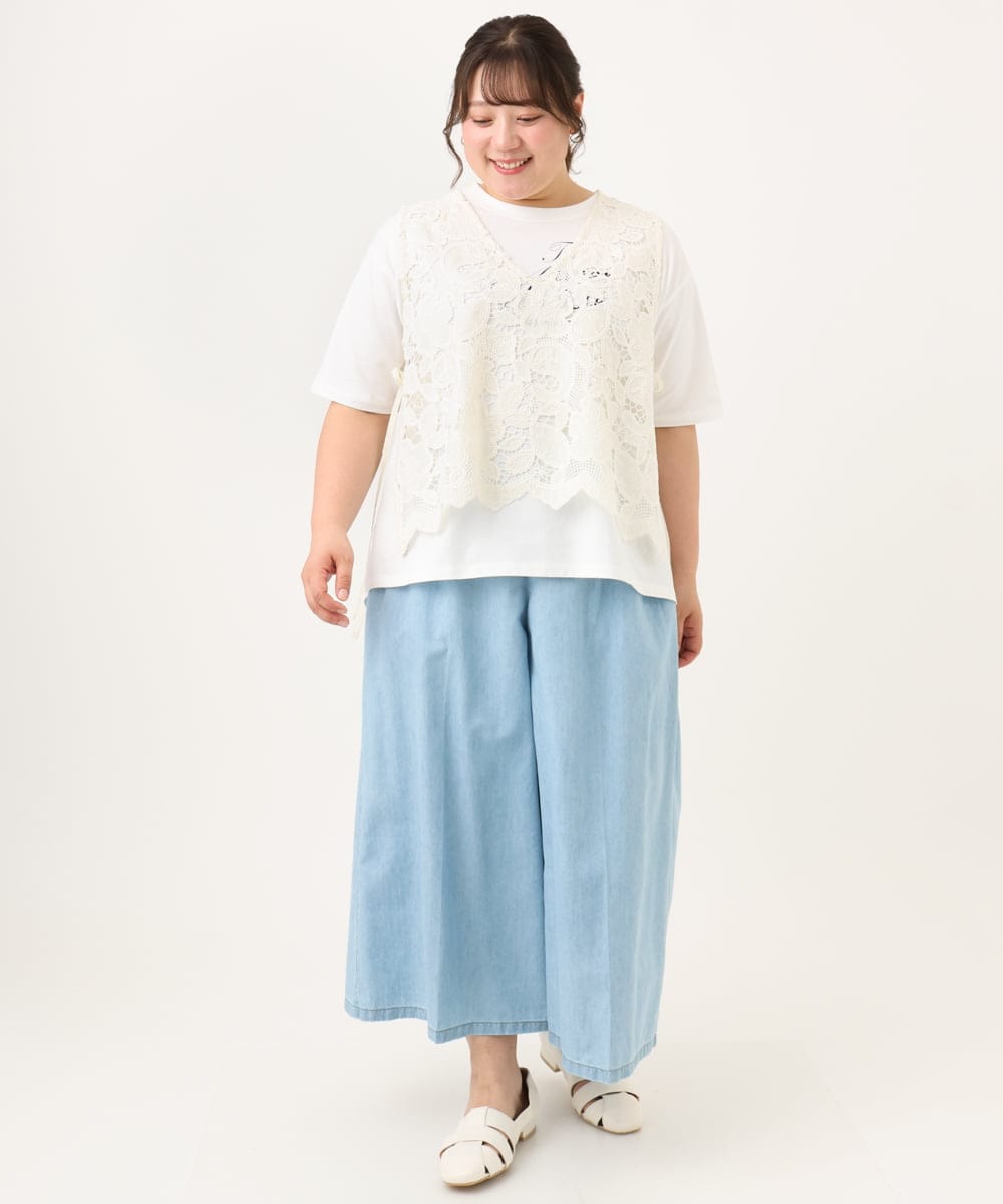 OLBID48119 eur3(エウルキューブ) 【大きいサイズ】エンブロイダリーレースベスト アイボリー