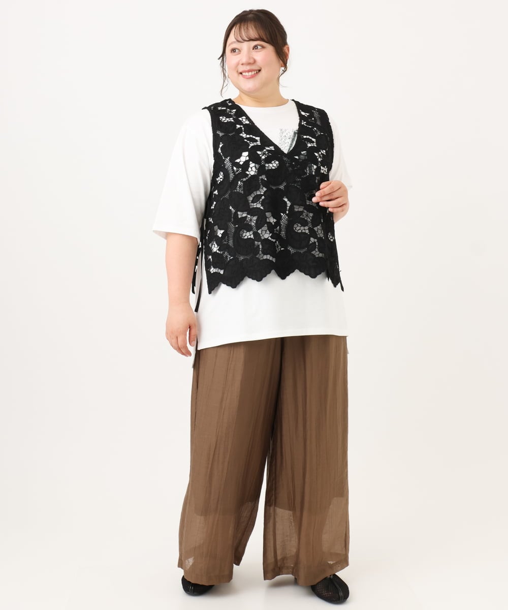 OLBID48119 eur3(エウルキューブ) 【大きいサイズ】エンブロイダリーレースベスト ブラック