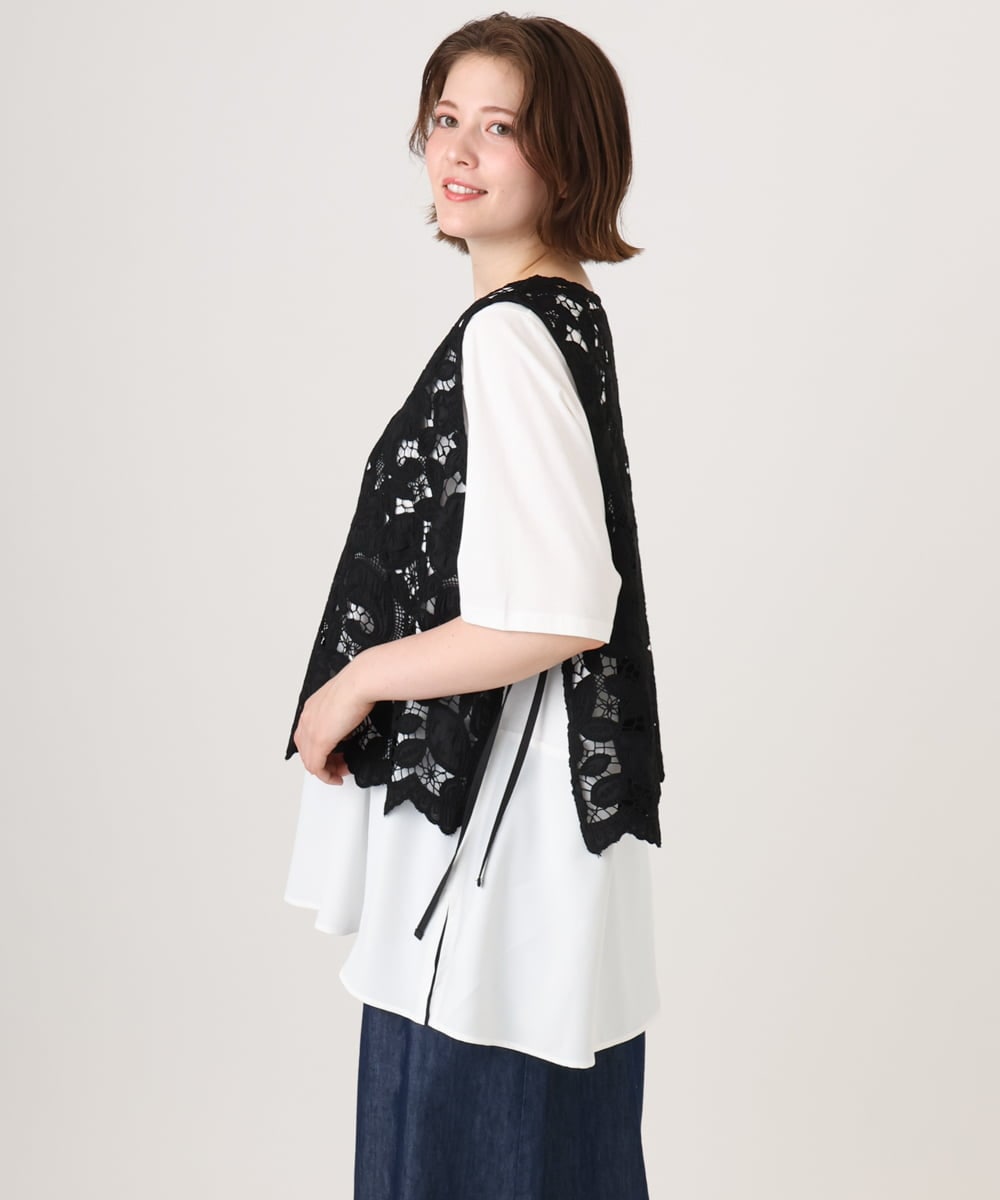 OLBID48119 eur3(エウルキューブ) 【大きいサイズ】エンブロイダリーレースベスト ブラック