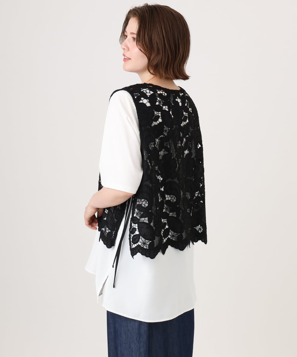 OLBID48119 eur3(エウルキューブ) 【大きいサイズ】エンブロイダリーレースベスト ブラック