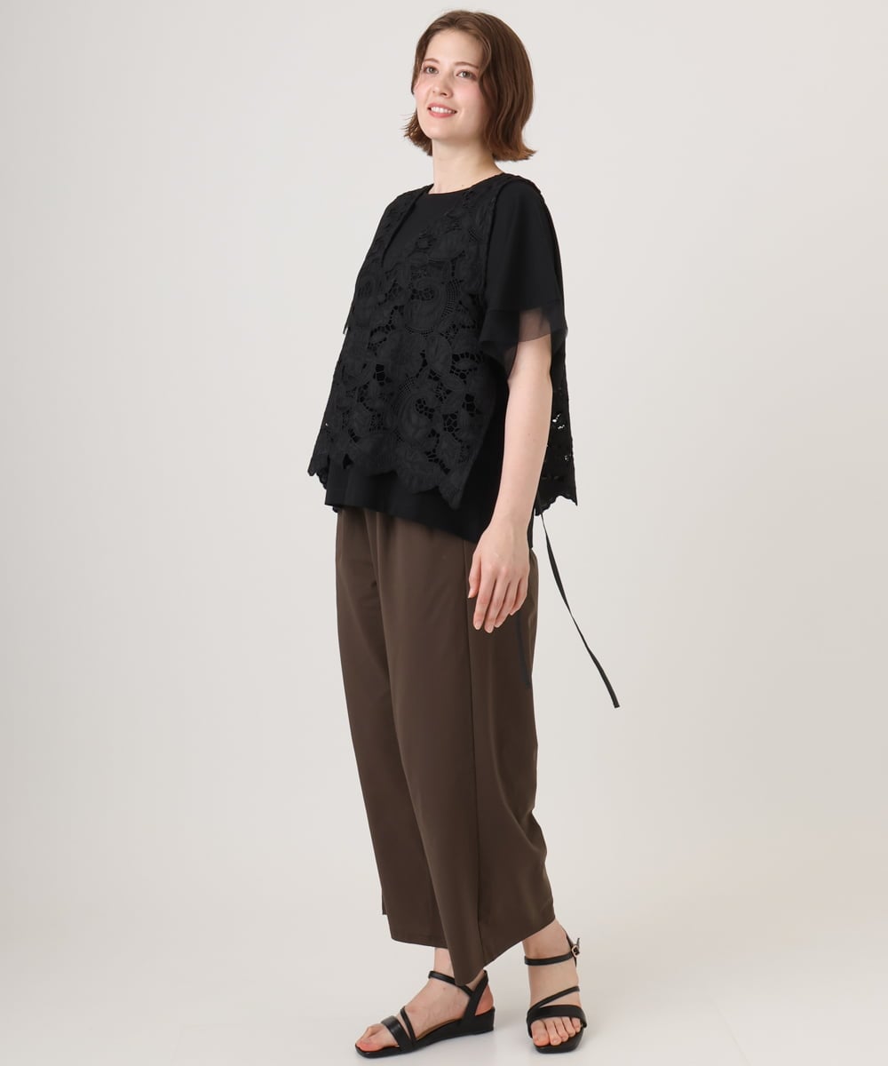 OLBID48119 eur3(エウルキューブ) 【大きいサイズ】エンブロイダリーレースベスト ブラック