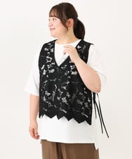 OLBID48119 eur3(エウルキューブ) 【大きいサイズ】エンブロイダリーレースベスト ブラック