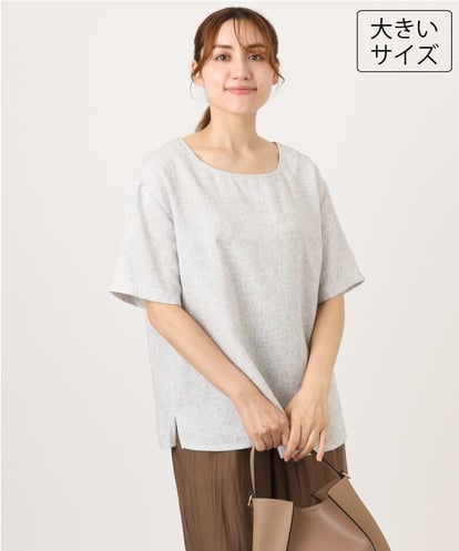 OLBID49099 eur3 【大きいサイズ】麻調ツイードトップス