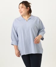 OLBJA02099 eur3(エウルキューブ) 【大きいサイズ】バックギャザーストライプシャツ ブルー(55)