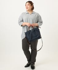 OLBJA02099 eur3(エウルキューブ) 【大きいサイズ】バックギャザーストライプシャツ ブラック(94)