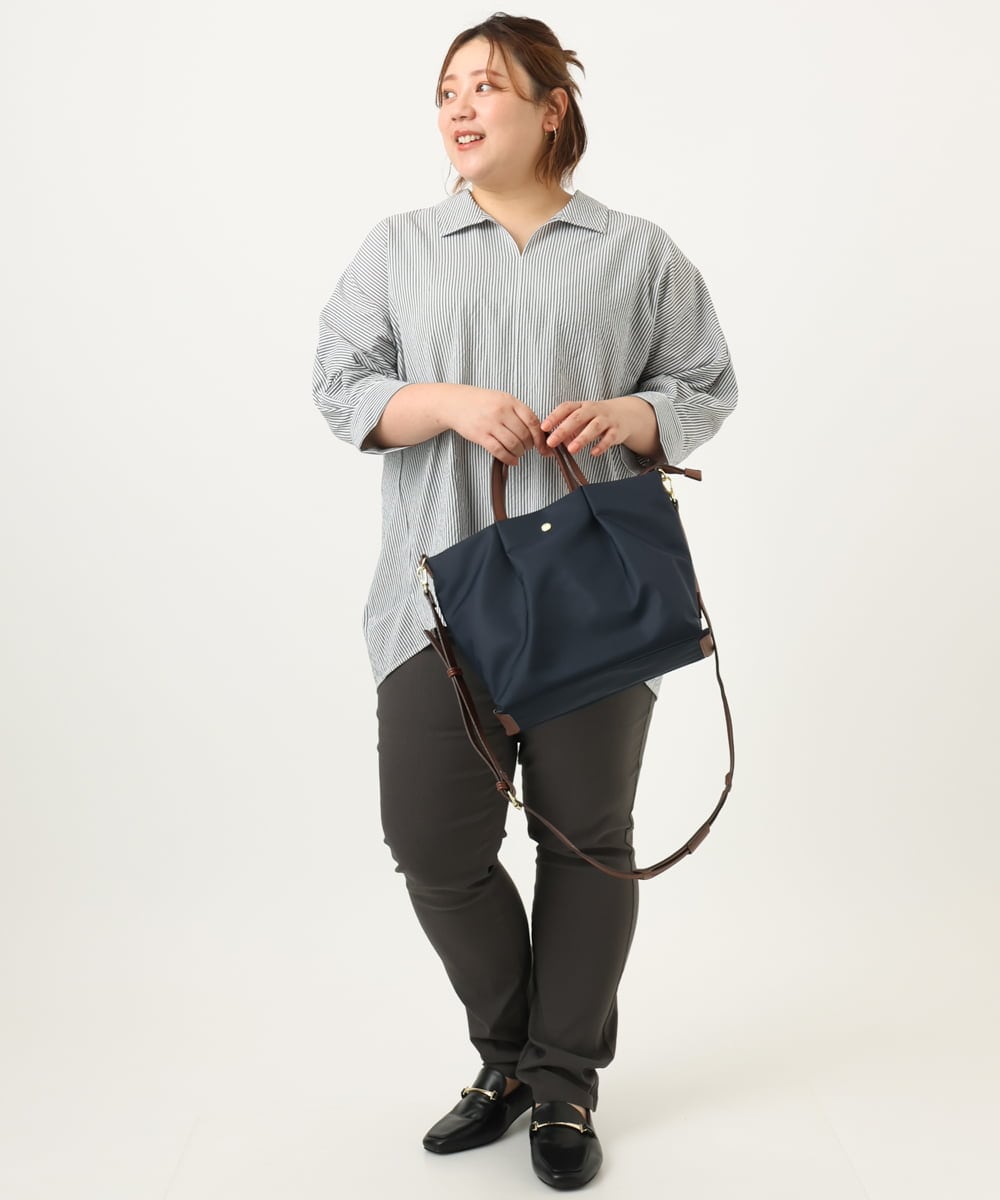 OLBJA02099 eur3(エウルキューブ) 【大きいサイズ】バックギャザーストライプシャツ ブラック(94)
