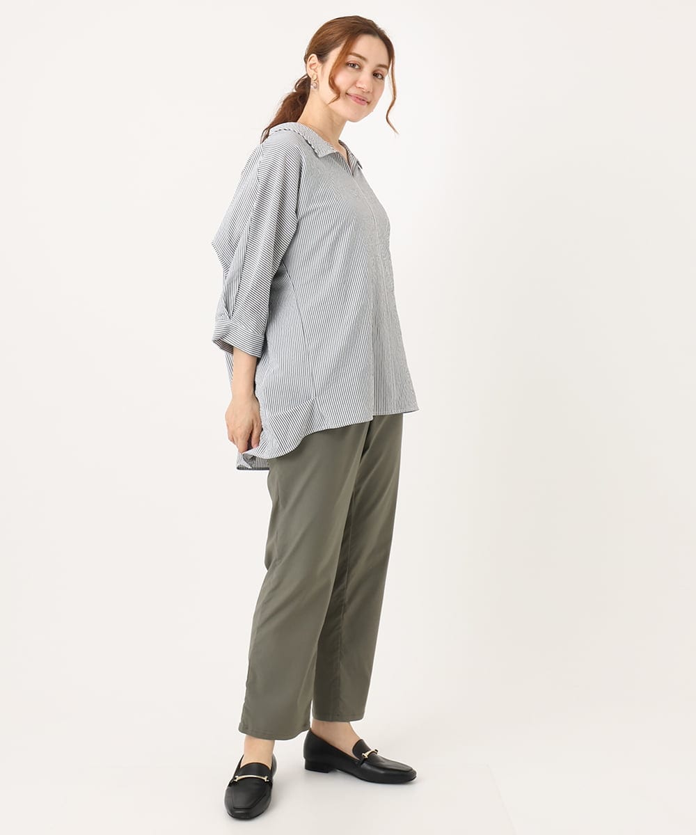 OLBJA02099 eur3(エウルキューブ) 【大きいサイズ】バックギャザーストライプシャツ ブラック(94)