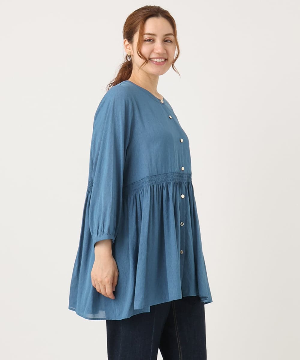 OLBJA03099 eur3(エウルキューブ) 【大きいサイズ】シャーリングチュニック ブルー(55)