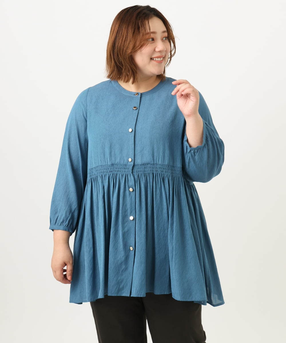 OLBJA03099 eur3(エウルキューブ) 【大きいサイズ】シャーリングチュニック ブルー(55)
