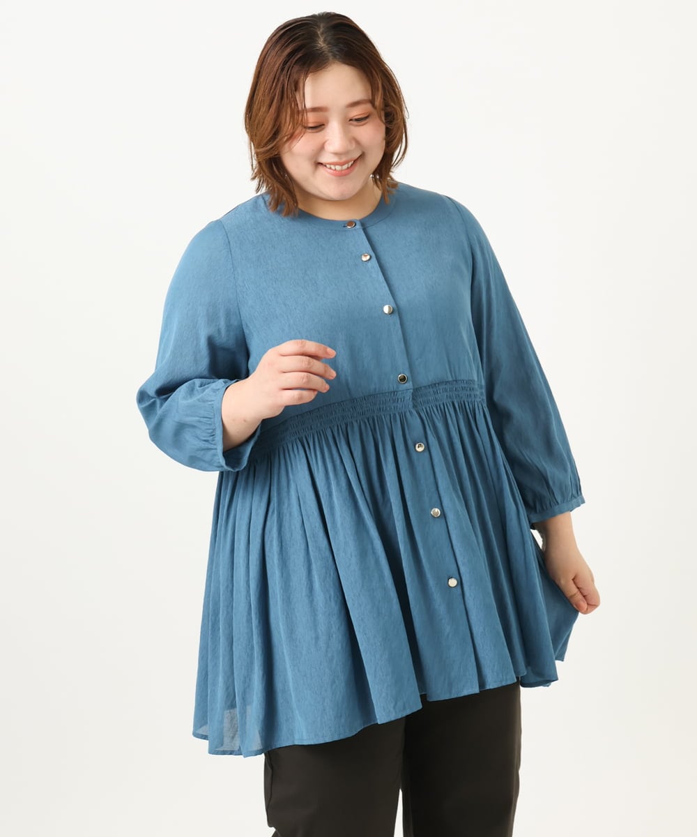OLBJA03099 eur3(エウルキューブ) 【大きいサイズ】シャーリングチュニック ブルー(55)
