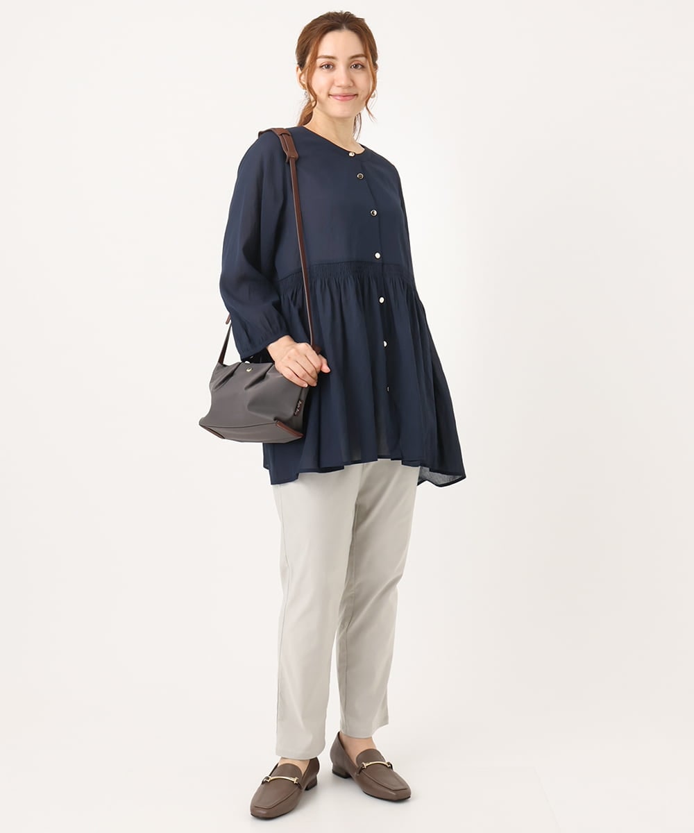 OLBJA03099 eur3(エウルキューブ) 【大きいサイズ】シャーリングチュニック ネイビー(57)（WEB限定カラー）