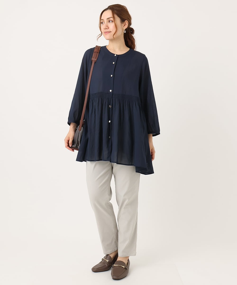 OLBJA03099 eur3(エウルキューブ) 【大きいサイズ】シャーリングチュニック ネイビー(57)（WEB限定カラー）