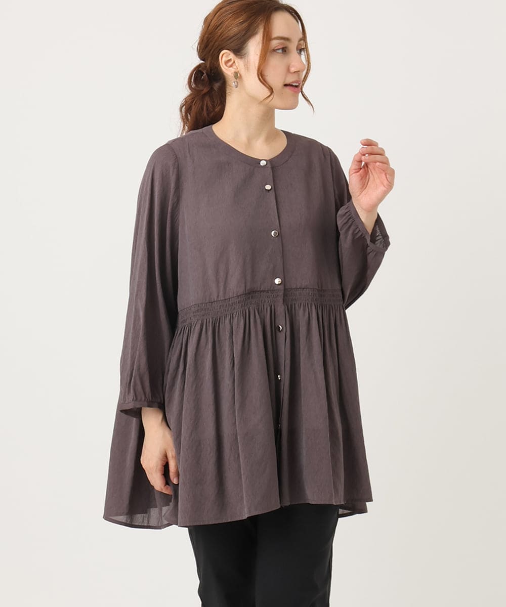 OLBJA03099 eur3(エウルキューブ) 【大きいサイズ】シャーリングチュニック ダークブラウン(87)