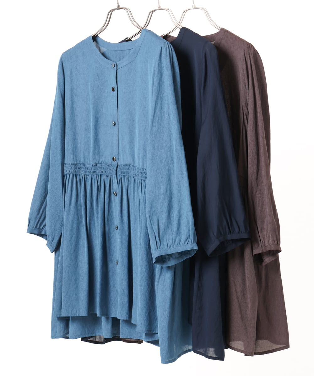 OLBJA03099 eur3(エウルキューブ) 【大きいサイズ】シャーリングチュニック ダークブラウン(87)