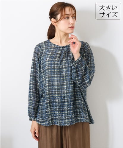 OLBJD05099 eur3 【WEB先行販売】【大きいサイズ】シア―チェックブラウス