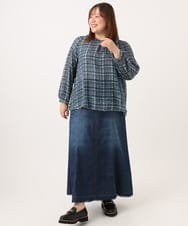 OLBJD05099 eur3(エウルキューブ) 【WEB先行販売】【大きいサイズ】シア―チェックブラウス ネイビー