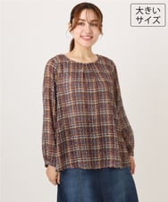 OLBJD05099 eur3(エウルキューブ) 【WEB先行販売】【大きいサイズ】シア―チェックブラウス ダークブラウン