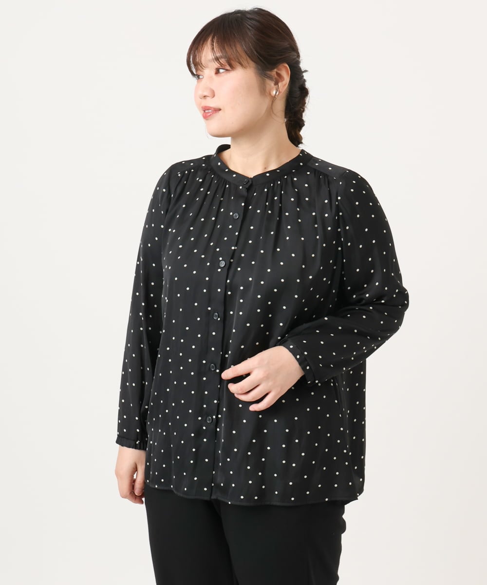 OLBKA04099 eur3(エウルキューブ) 【大きいサイズ】サテンドットブラウス ブラック(94)
