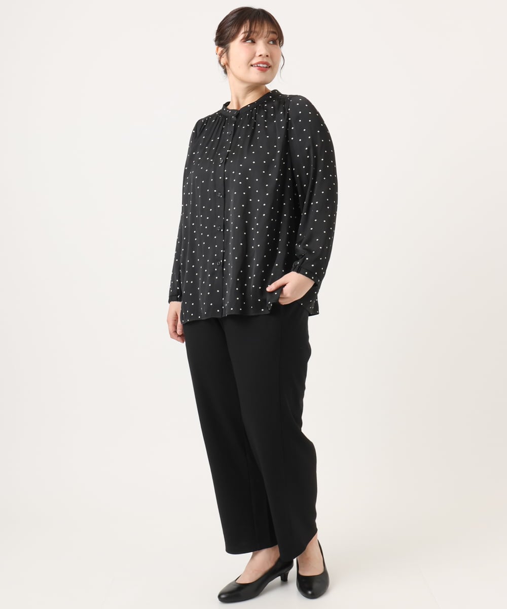 OLBKA04099 eur3(エウルキューブ) 【大きいサイズ】サテンドットブラウス ブラック(94)