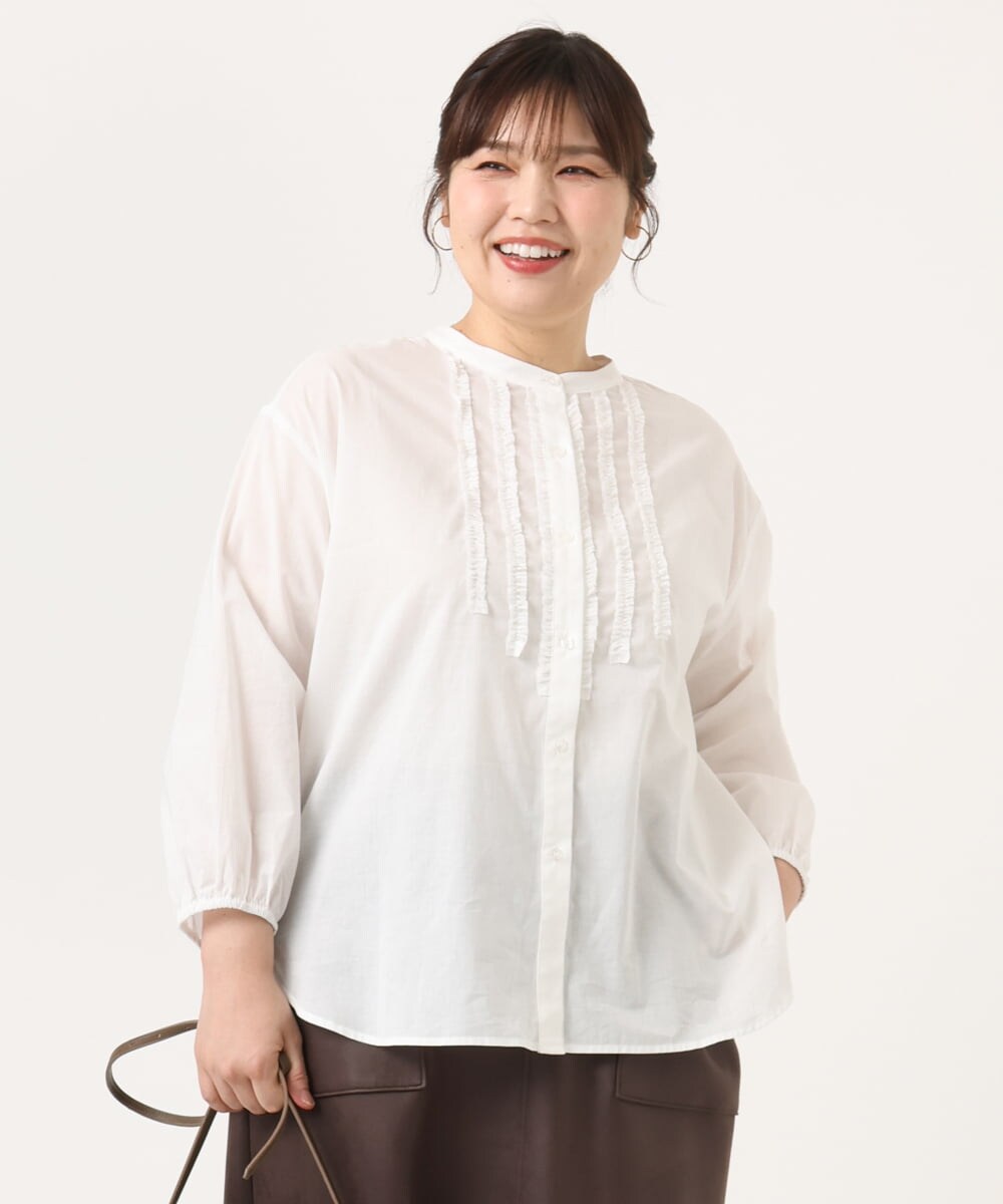 OLBKA05089 eur3(エウルキューブ) 【大きいサイズ】コットンフリルブラウス アイボリー(80)