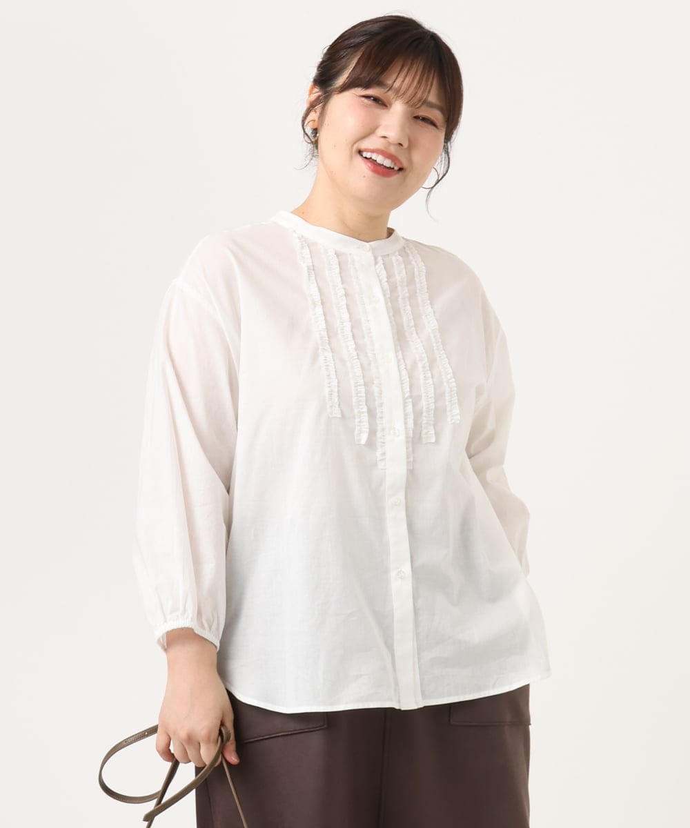OLBKA05089 eur3(エウルキューブ) 【大きいサイズ】コットンフリルブラウス アイボリー(80)
