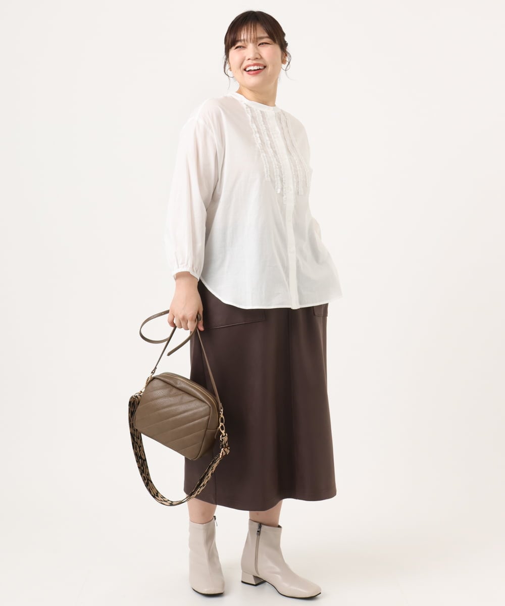 OLBKA05089 eur3(エウルキューブ) 【大きいサイズ】コットンフリルブラウス アイボリー(80)