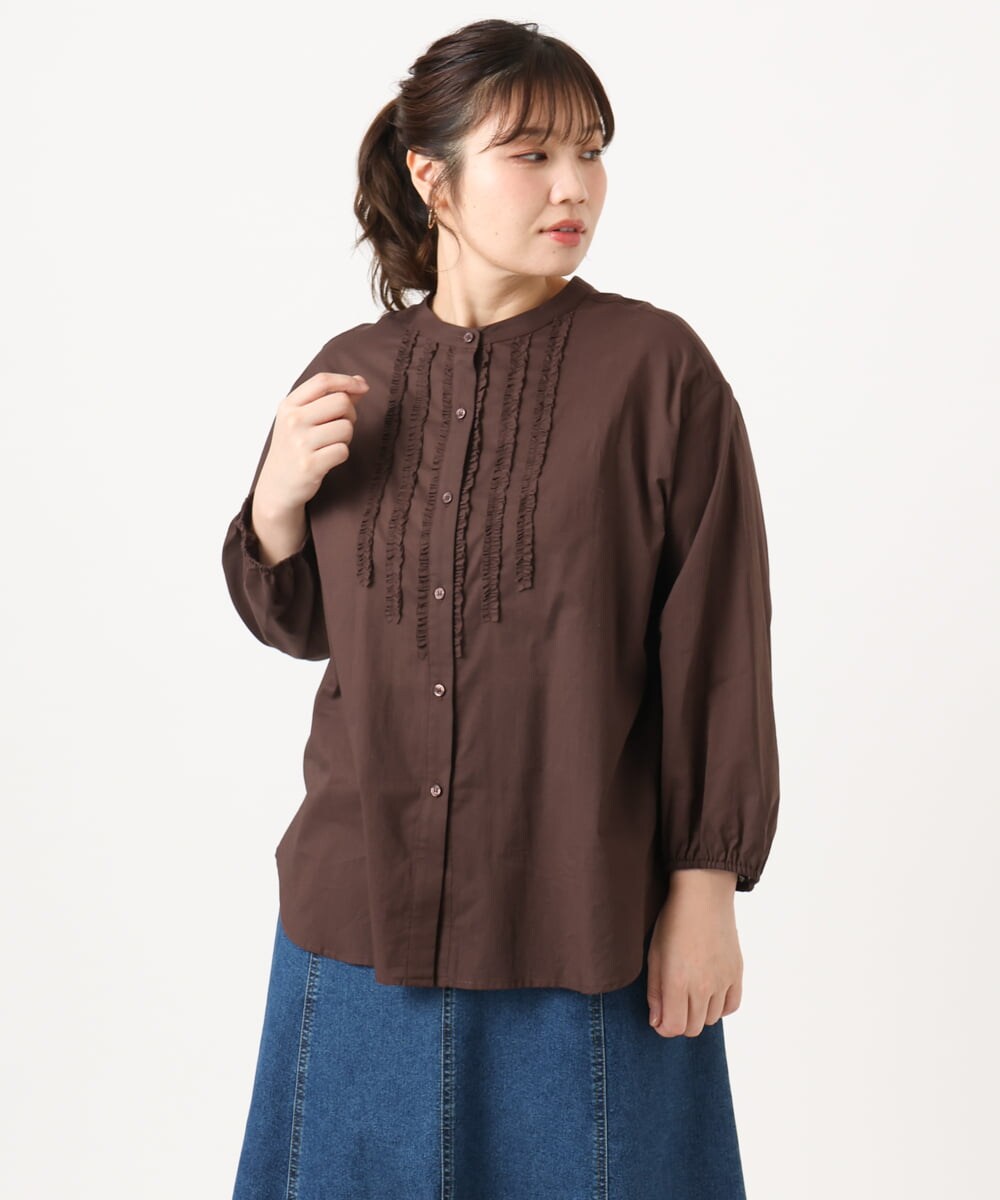 OLBKA05089 eur3(エウルキューブ) 【大きいサイズ】コットンフリルブラウス ダークブラウン(87)