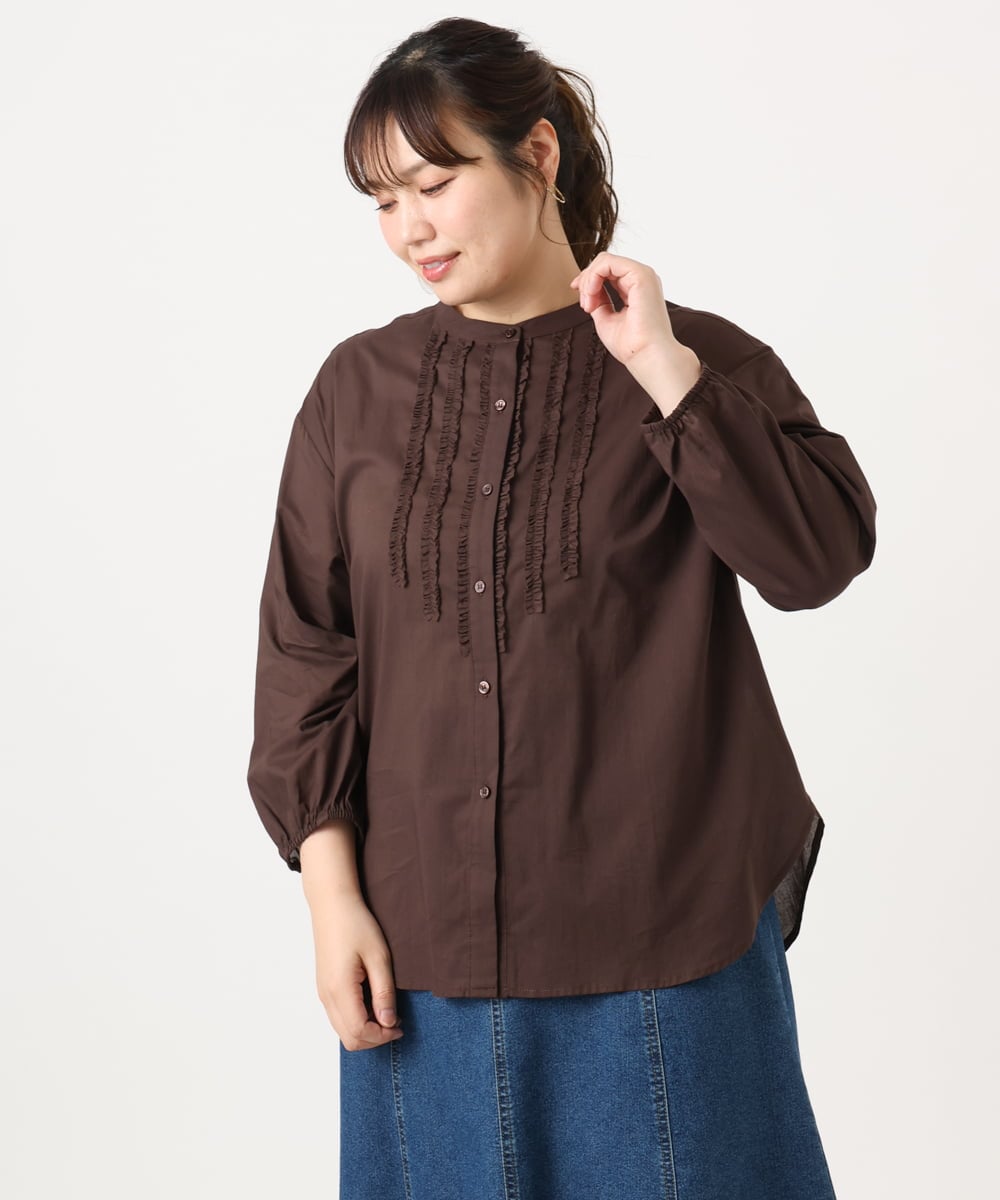 OLBKA05089 eur3(エウルキューブ) 【大きいサイズ】コットンフリルブラウス ダークブラウン(87)