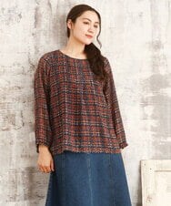 OLBKA06089 eur3(エウルキューブ) 【大きいサイズ】カットジャカードチェック柄ブラウス オレンジ(15)