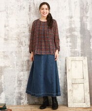 OLBKA06089 eur3(エウルキューブ) 【大きいサイズ】カットジャカードチェック柄ブラウス オレンジ(15)