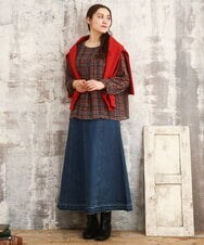 OLBKA06089 eur3(エウルキューブ) 【大きいサイズ】カットジャカードチェック柄ブラウス オレンジ(15)