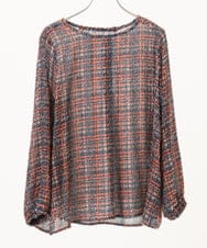 OLBKA06089 eur3(エウルキューブ) 【大きいサイズ】カットジャカードチェック柄ブラウス オレンジ(15)