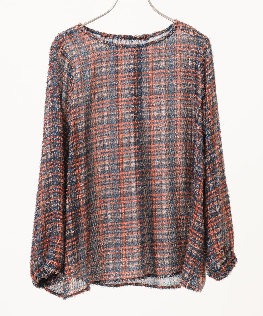OLBKA06089 eur3(エウルキューブ) 【大きいサイズ】カットジャカードチェック柄ブラウス オレンジ(15)