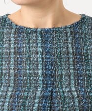 OLBKA06089 eur3(エウルキューブ) 【大きいサイズ】カットジャカードチェック柄ブラウス ブルー(55)
