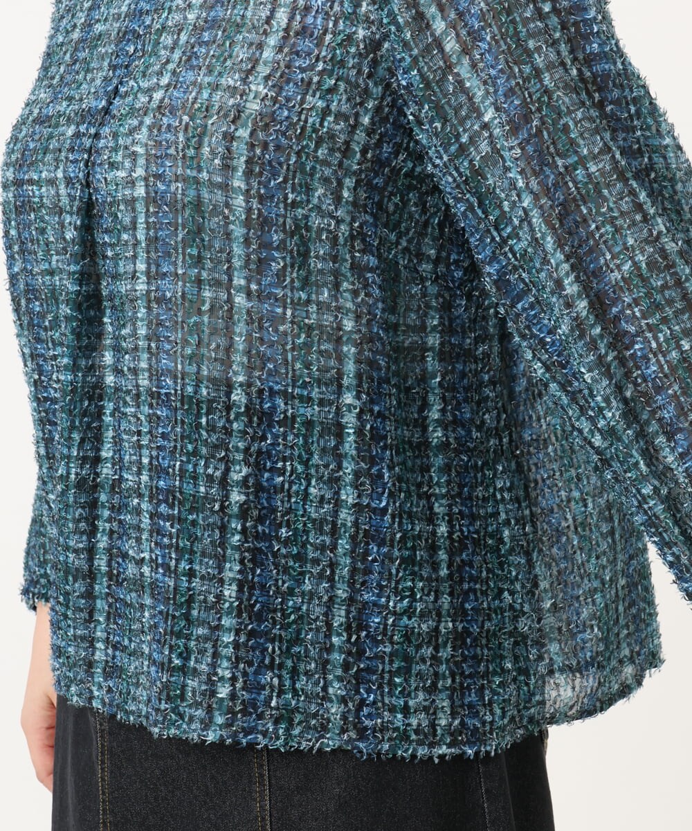 OLBKA06089 eur3(エウルキューブ) 【大きいサイズ】カットジャカードチェック柄ブラウス ブルー(55)