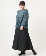 OLBKA06089 eur3(エウルキューブ) 【大きいサイズ】カットジャカードチェック柄ブラウス ブルー(55)