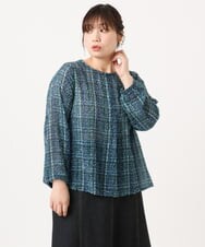 OLBKA06089 eur3(エウルキューブ) 【大きいサイズ】カットジャカードチェック柄ブラウス ブルー(55)