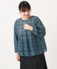 OLBKA06089 eur3(エウルキューブ) 【大きいサイズ】カットジャカードチェック柄ブラウス ブルー(55)