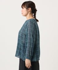 OLBKA06089 eur3(エウルキューブ) 【大きいサイズ】カットジャカードチェック柄ブラウス ブルー(55)