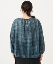 OLBKA06089 eur3(エウルキューブ) 【大きいサイズ】カットジャカードチェック柄ブラウス ブルー(55)
