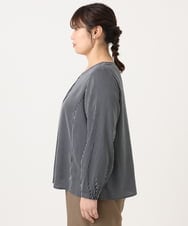 OLBKA08079 eur3(エウルキューブ) 【大きいサイズ/11号サイズあり】Vネックストライプブラウス ネイビー(57)