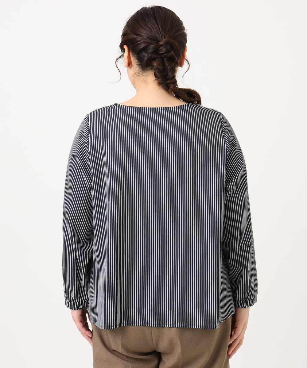 OLBKA08079 eur3(エウルキューブ) 【大きいサイズ/11号サイズあり】Vネックストライプブラウス ネイビー(57)