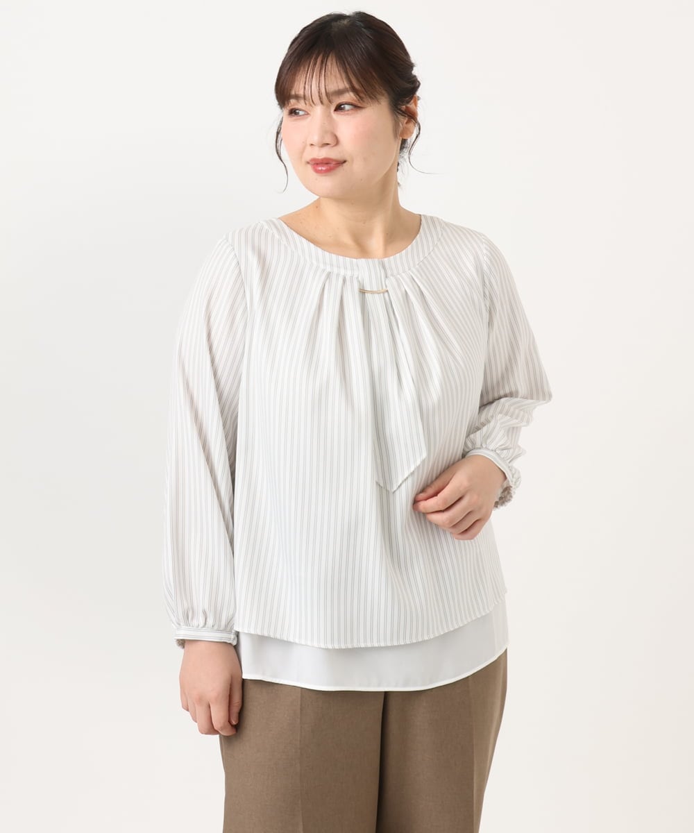OLBKA09089 eur3(エウルキューブ) 【大きいサイズ/11号サイズあり】ストレッチツイルブラウス アイボリー(80)