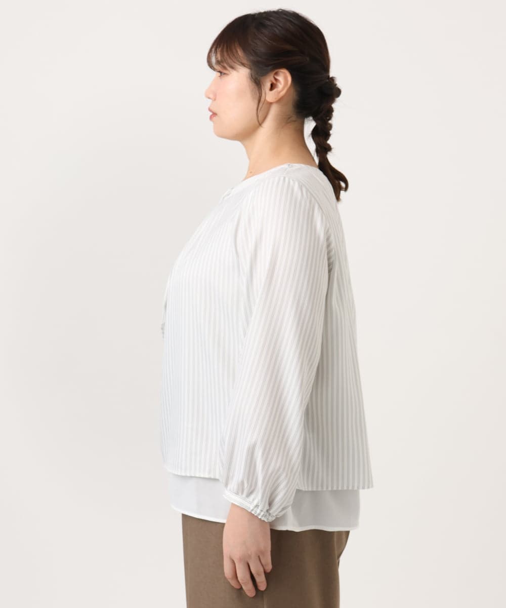 OLBKA09089 eur3(エウルキューブ) 【大きいサイズ/11号サイズあり】ストレッチツイルブラウス アイボリー(80)