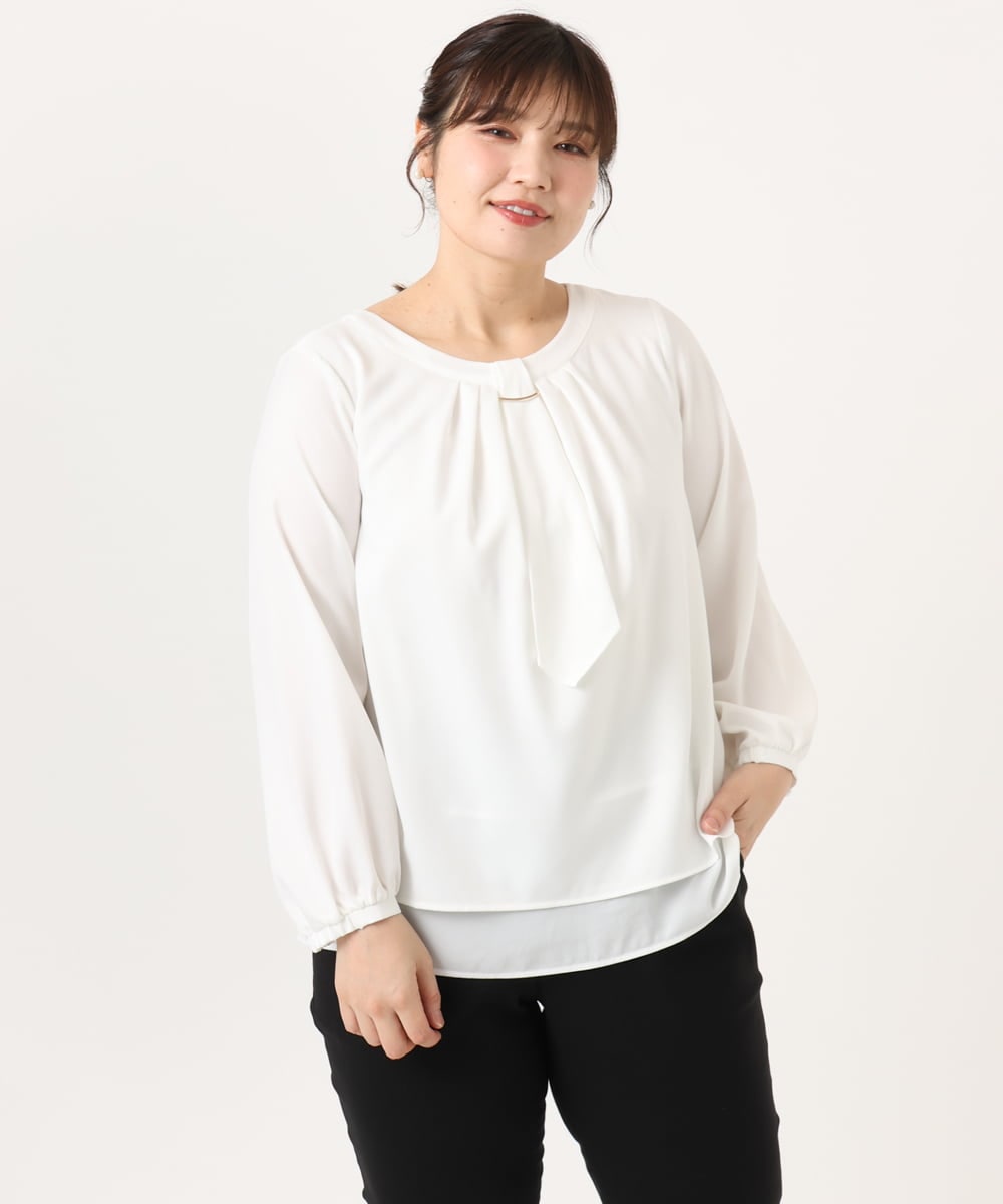 OLBKA09089 eur3(エウルキューブ) 【大きいサイズ/11号サイズあり】ストレッチツイルブラウス ホワイト(90)