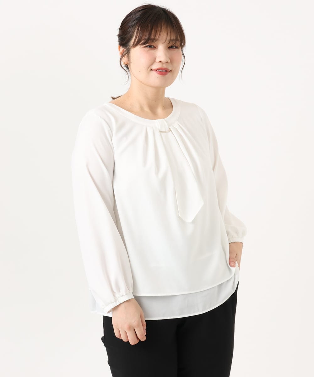OLBKA09089 eur3(エウルキューブ) 【大きいサイズ/11号サイズあり】ストレッチツイルブラウス ホワイト(90)