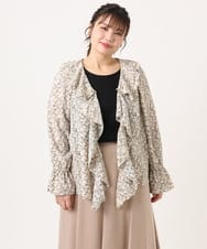OLBKA15099 eur3(エウルキューブ) 【大きいサイズ】ラッフルネック小花プリントブラウス ベージュ(82)