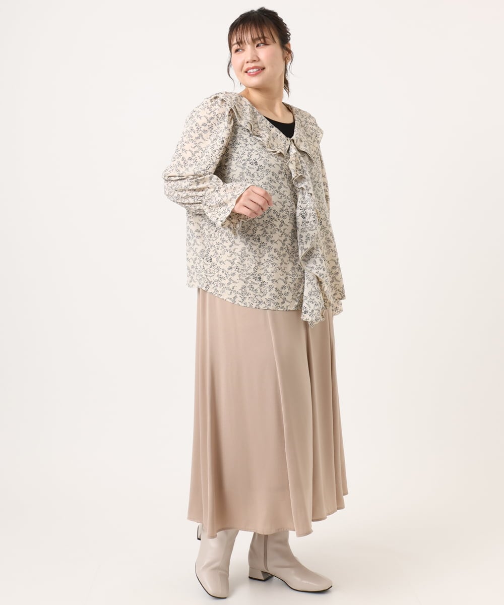 OLBKA15099 eur3(エウルキューブ) 【大きいサイズ】ラッフルネック小花プリントブラウス ベージュ(82)